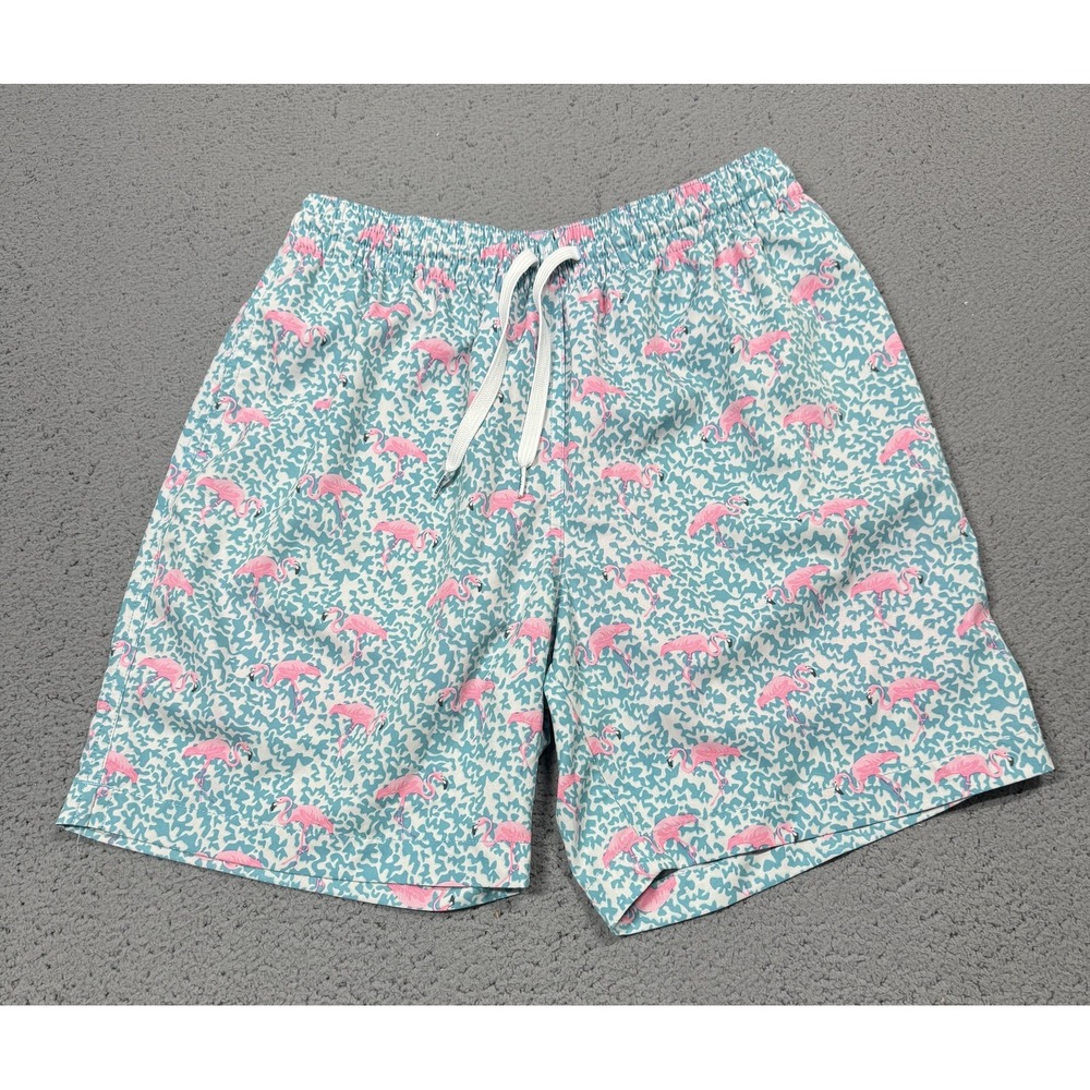 Chubbies Swim Trunks Shorts Mens Medium Blue Flamingo Print 7 Inseam Lined